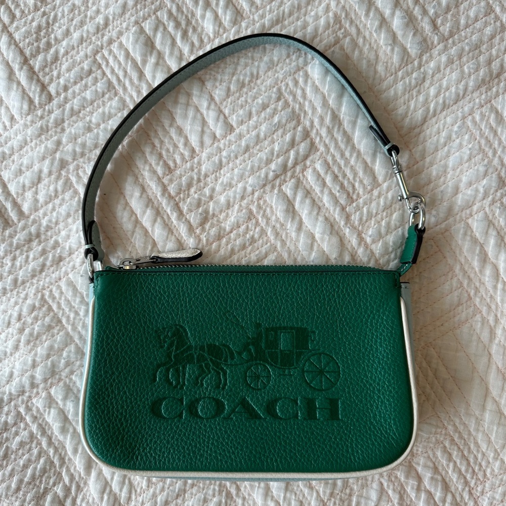 Coach Green Mini Wristlet with Embossed Logo
